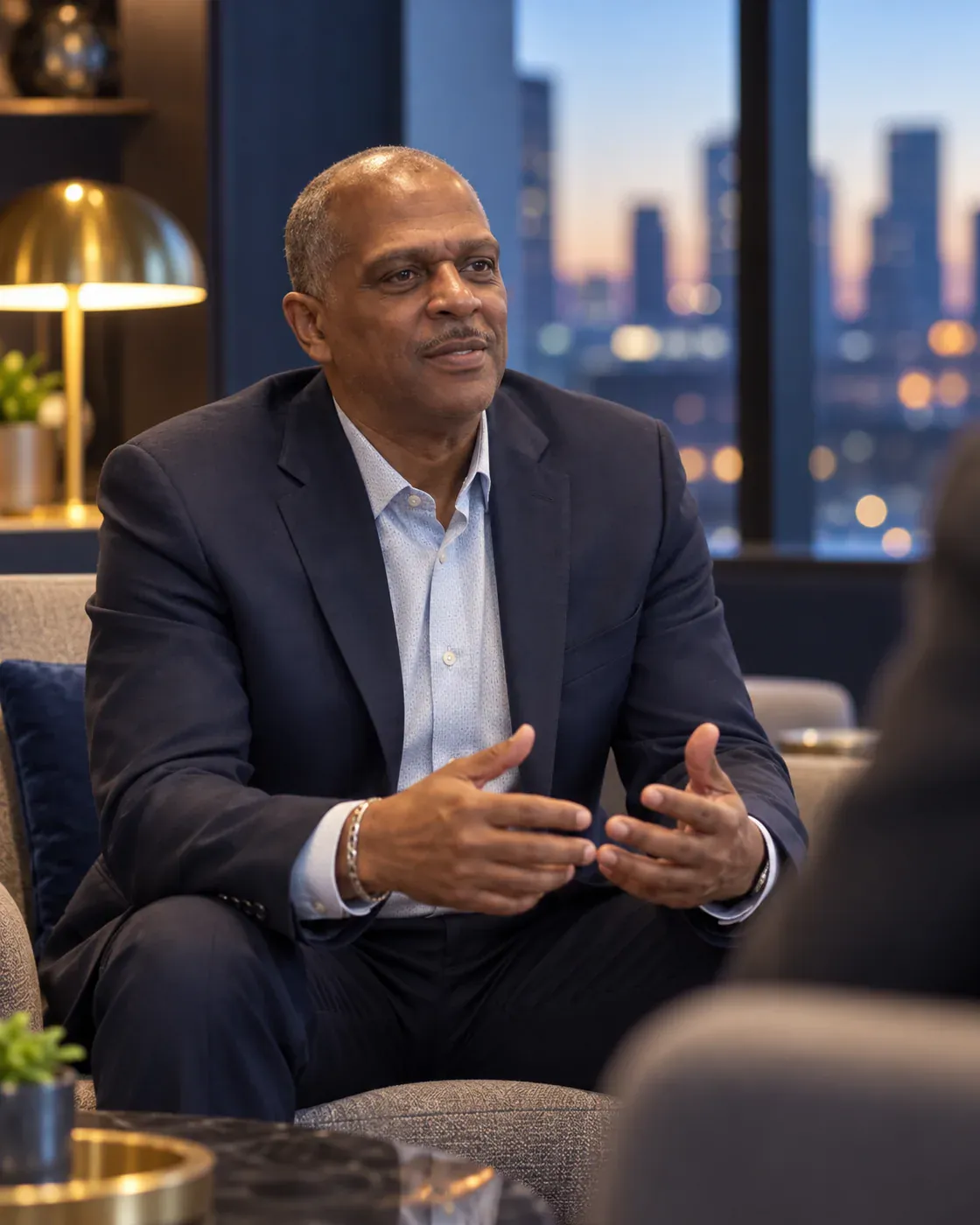 Tyrone Waller in conversation with a leader